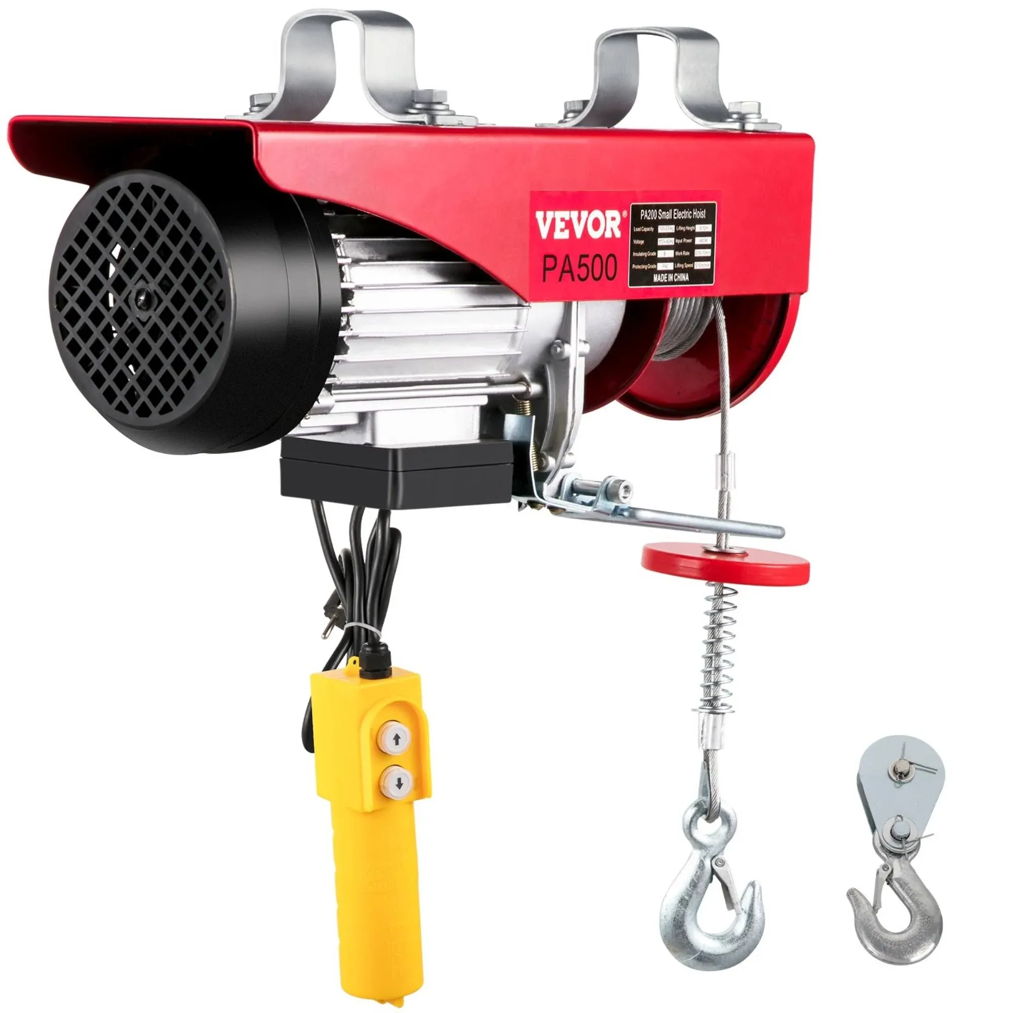 VEVOR 1100 LBS Lift Electric Hoist, 110V Electric Hoist, Remote Control Electric Winch Overhead Crane Lift Electric Wire Hoist for Factories, Warehouses, Construction, Building, Goods Lifting