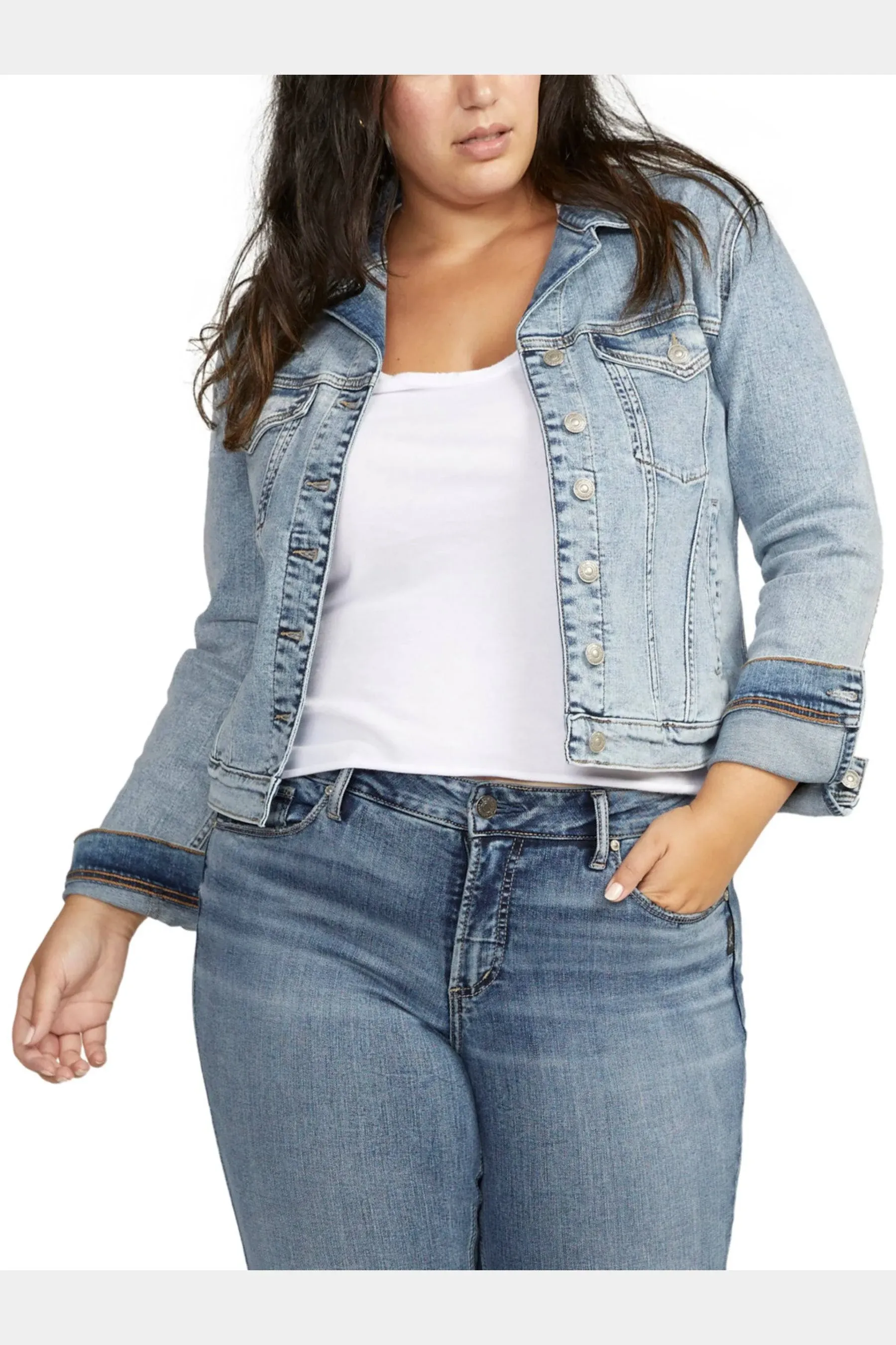 Silver Jeans Co. Plus Size Fitted Denim Jacket - Indigo - Size 1x