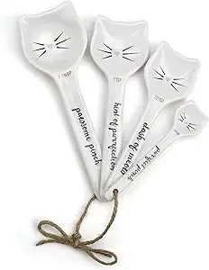  Ceramic Measuring Spoons Set - Adorable Cat Shaped Stackable Spoons with Hand 