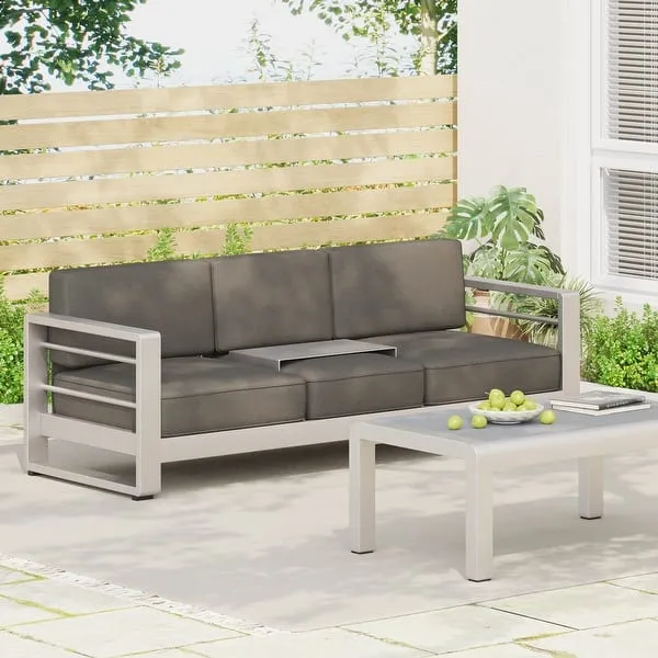 Cape Coral Outdoor Loveseat Sofa with Tray by Christopher Knight Home