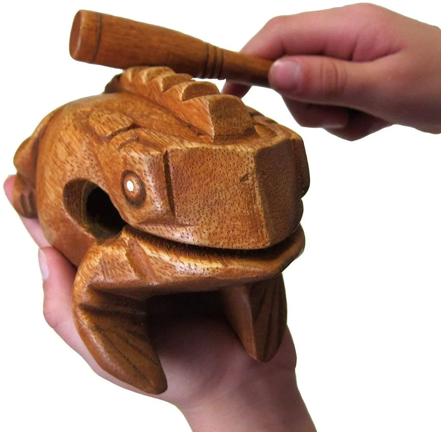 Deluxe Large 6" Wood Frog Guiro Rasp - Percussion Musical Instrument Tone Block - Wooden Frog Instrument with Stick, Frog Noise Maker by World Percussion USA