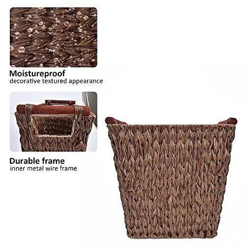 Woven Trash Basket 5 Gallons/19 Liters Brown Wastepaper Basket With Handles Wick