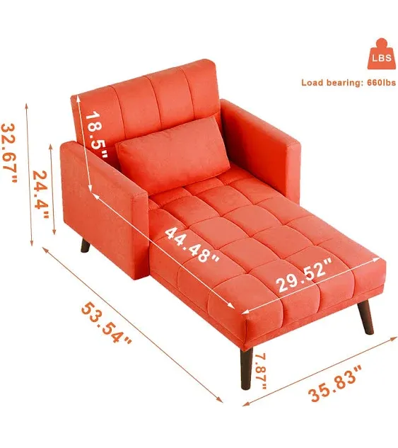 Lamerge Sleeper Sofa Chair Bed, 3-in-1 Convertible Chair Bed with Pillow,Adjustable Backrest Chaise Lounge Sleeper Couch Bed,Velvet Sofa Bed Reclining Chair for Apartment,Solid Wood Legs,Red