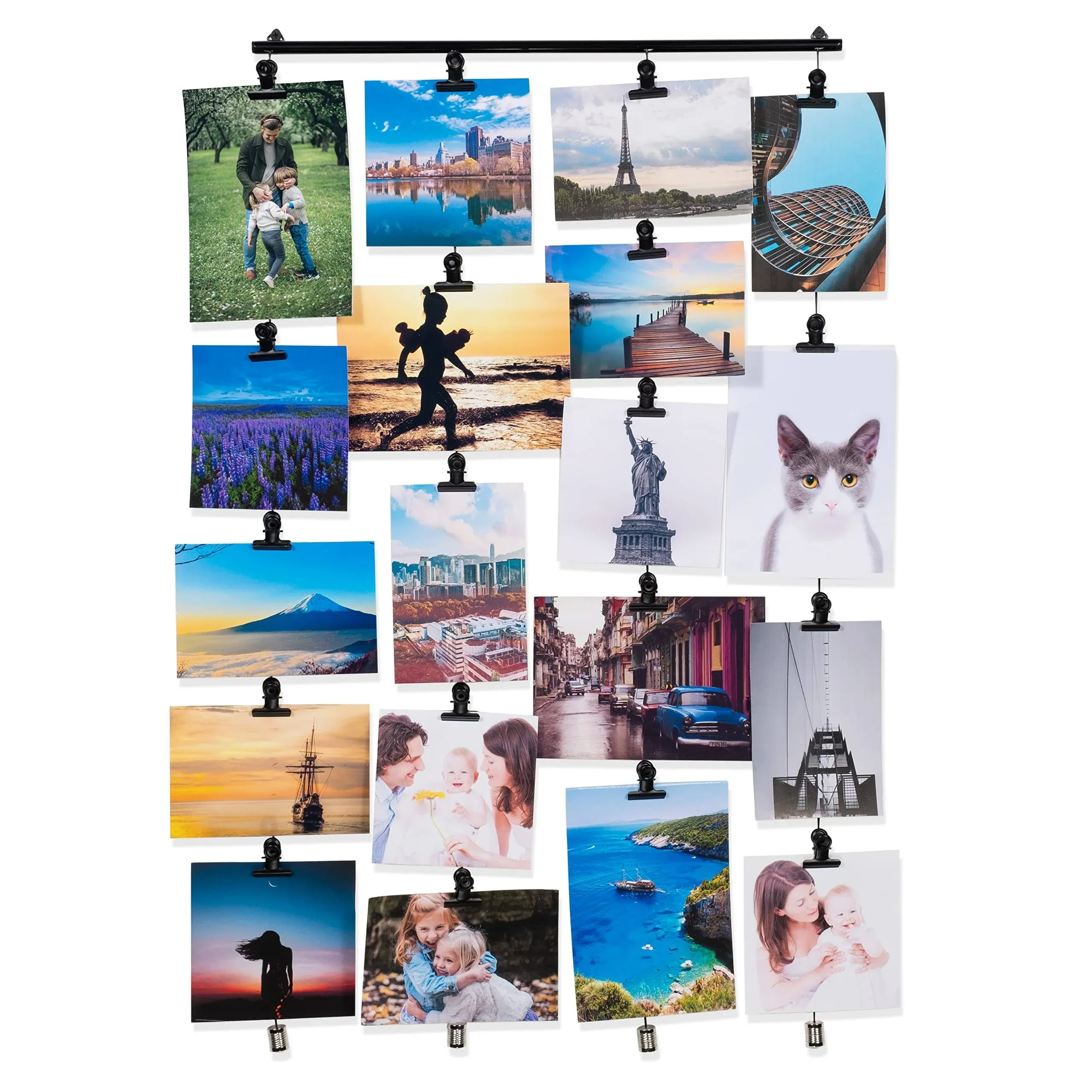 You Have Space Hanging Picture Display Photo Holder with 4 Metal Cable Strings and 20 Magnetic Clips Metal Black