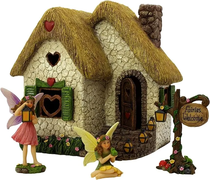 PRETMANNS Fairy Garden Ornaments - Fairy Houses for The Garden - Fairy House with Fairy Figures for Fairy Garden - Fairy Garden Accessories with Gard