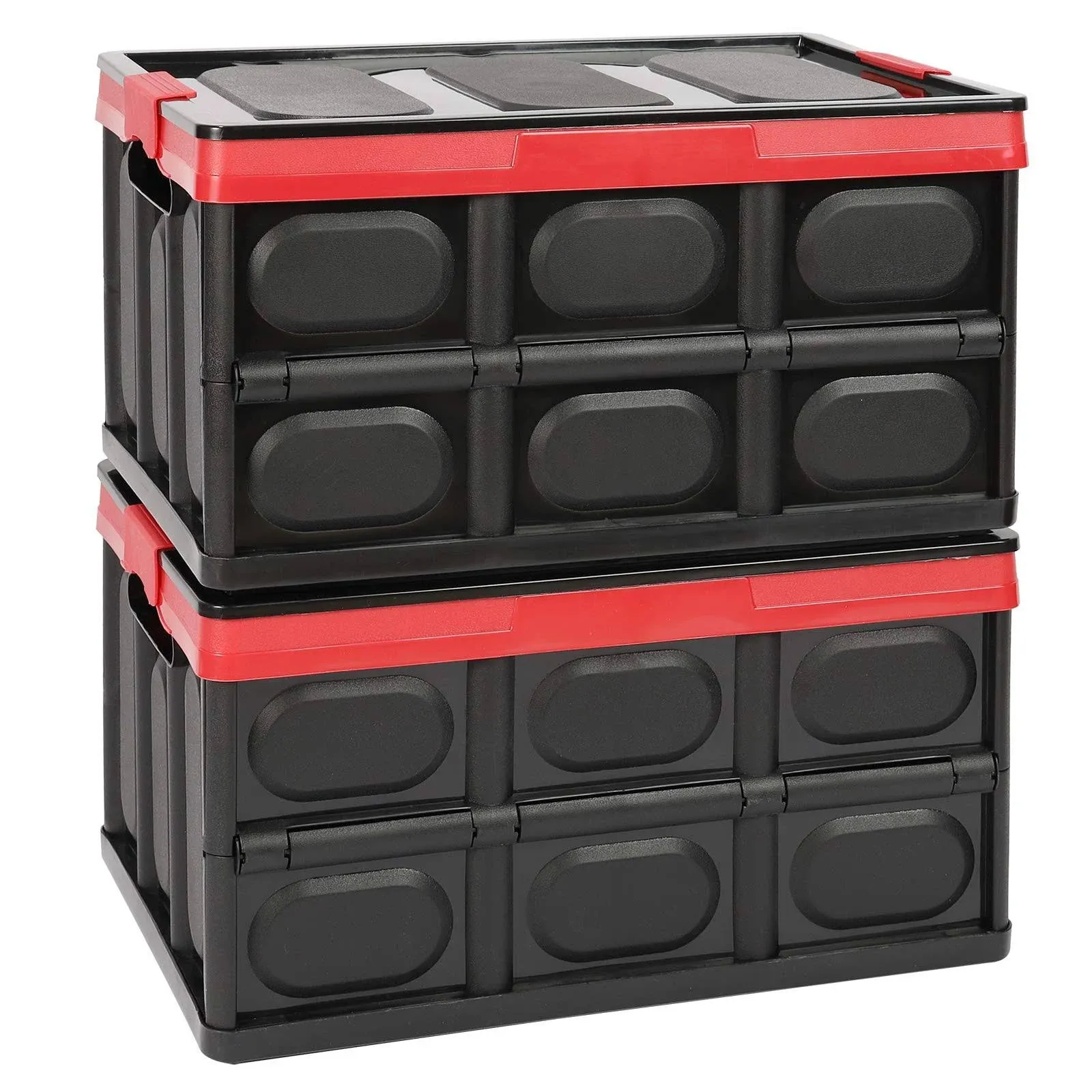 Lidded Storage Bins 2 Pack 30L Collapsible Storage Box Crates Plastic Tote ...