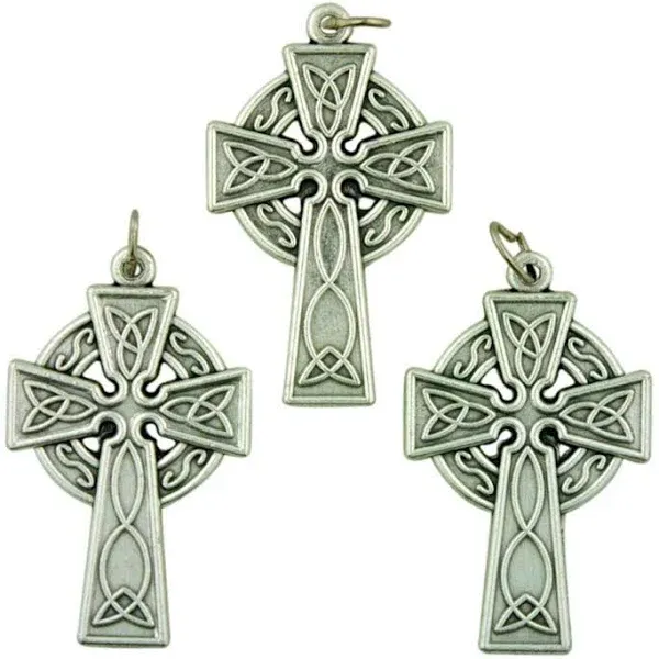 Silver Tone Celtic High Cross Irish Pendant, \u200bLot of 3, 1 1/2 Inch