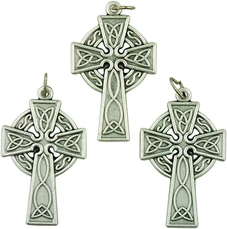 Silver Tone Celtic High Cross Irish Pendant, \u200bLot of 3, 1 1/2 Inch