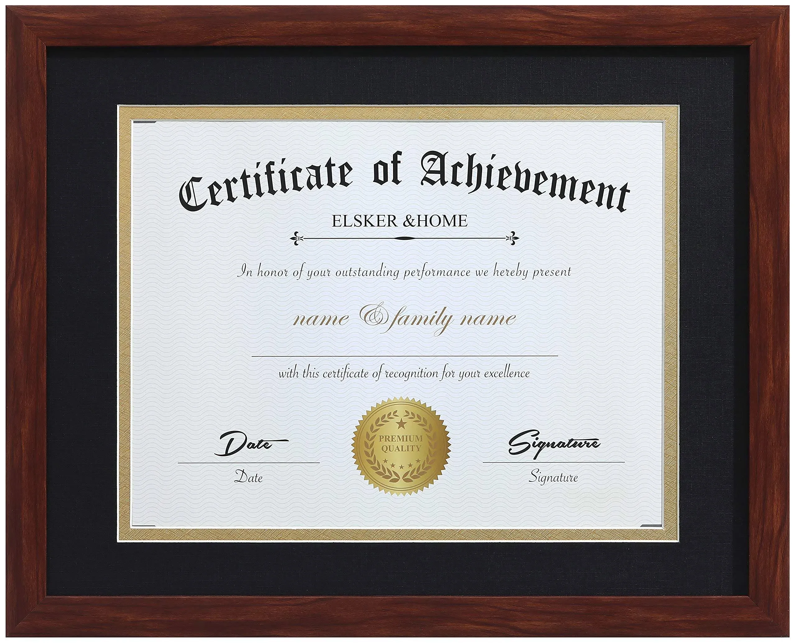 ELSKER&HOME 8.5x11 Certificate Frame - Classic Coffee Color Frame - Displays Diploma 8.5x11 inch with Mat - 11x14 inch Without Mat - for Document