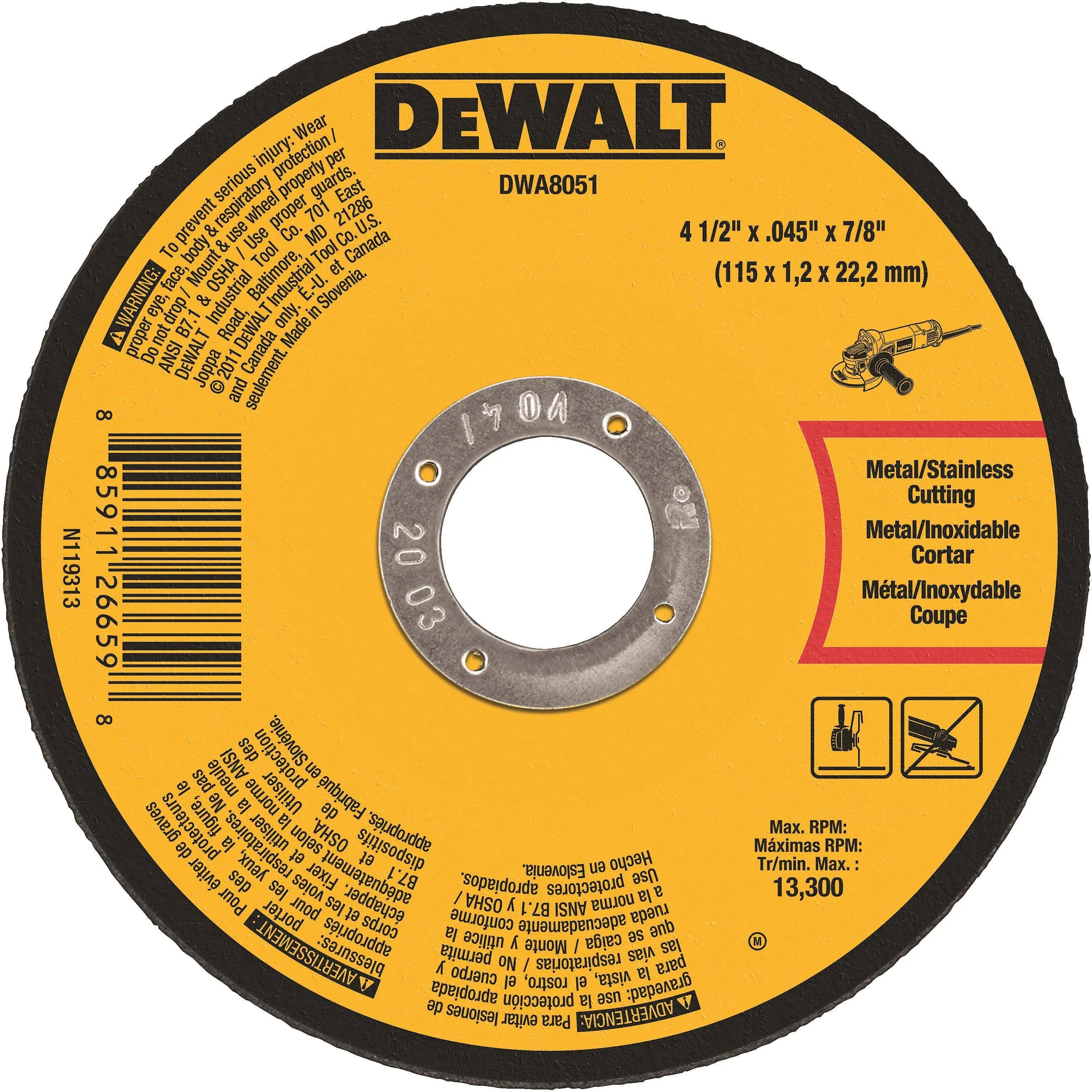 DeWalt 4-1/2" x .045" x 7/8" Metal Cut-Off Wheel (10 Pack) DWA8051T10