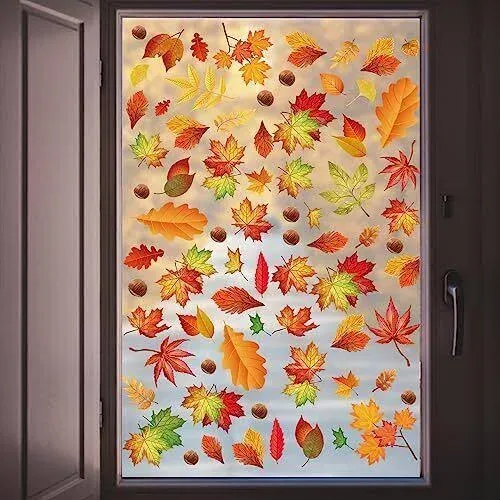 9 Sheets Thanksgiving Fall Maple Leaves Window Clings for Autumn Fall Decoration