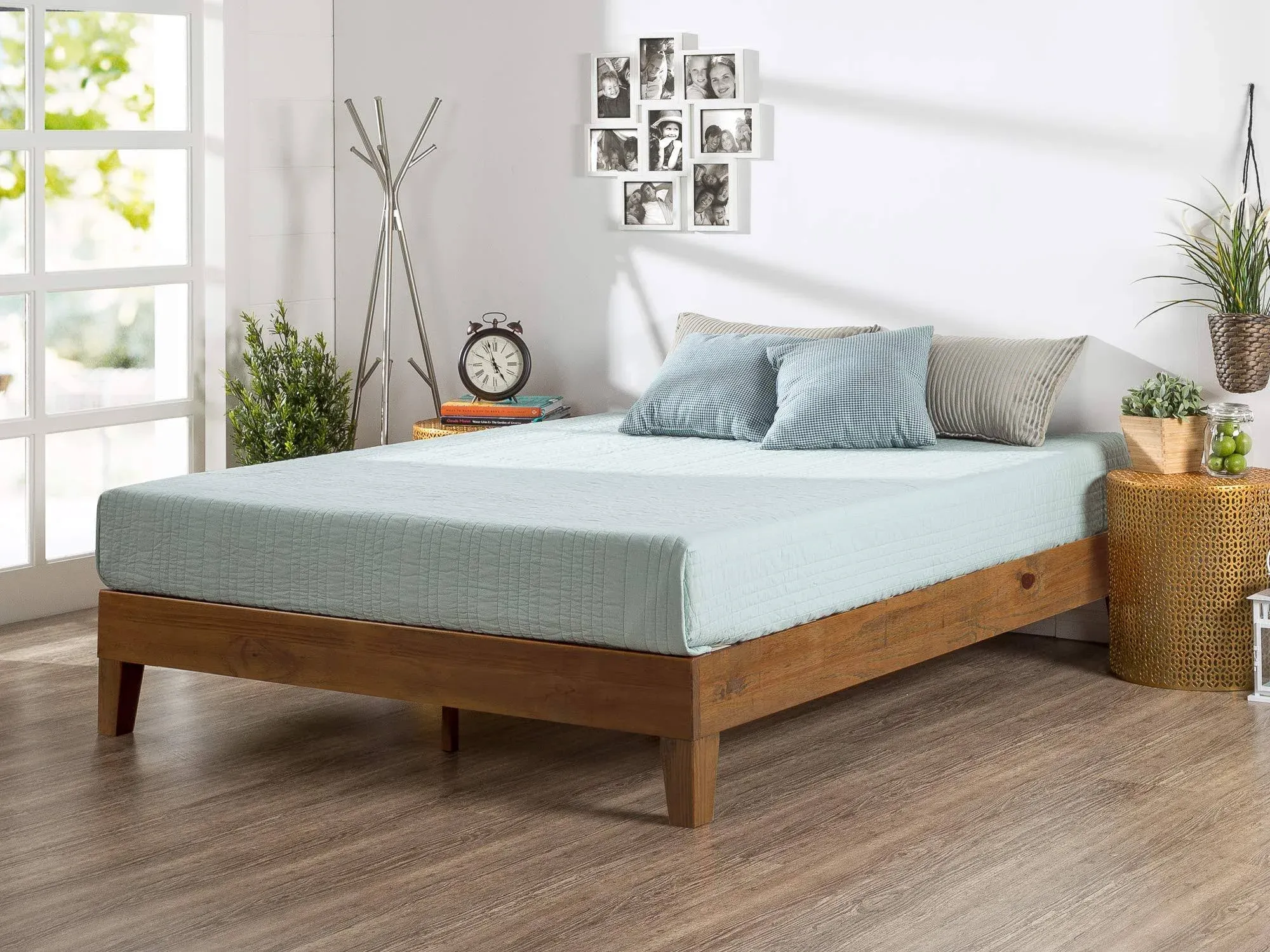 Zinus 12 inch Deluxe Wood Platform Bed / No Boxspring Needed / Wood Slat Support / Rustic Pine Finish Queen