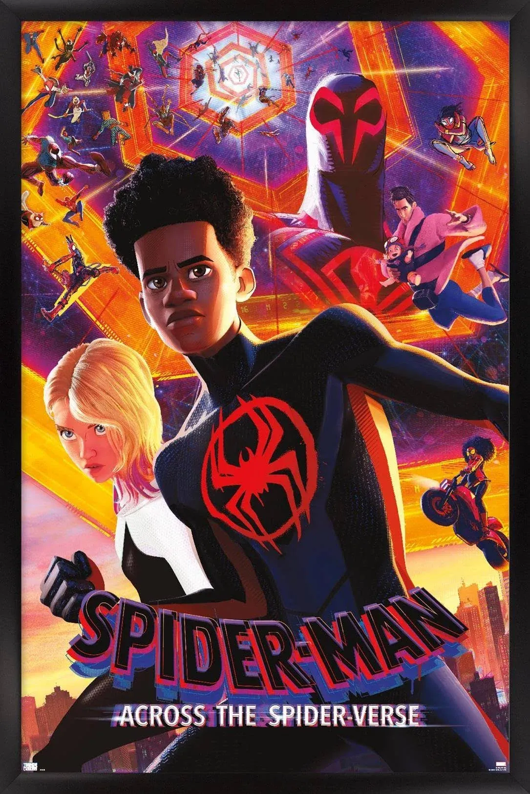 Marvel Spider-Man: Across The Spider-Verse - Group One Sheet Wall Poster, 22.375 inch x 34 inch Framed, FR24055BLK22X34EC