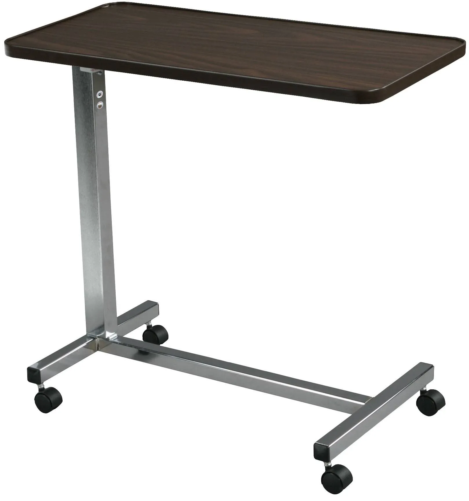 Drive Medical 13067 Non Tilt Top Overbed Table with Wheels, BedSide Table, Adjustable Overbed Rolling Table, Adjustable Standing Desk or Hospital Tray Table with Secure Height Adjustment, Silver Vein