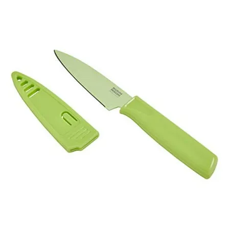 Kuhn Rikon Straight Paring Knife with Safety Sheath, 4 inch/10.16 cm Blade, Fuchsia