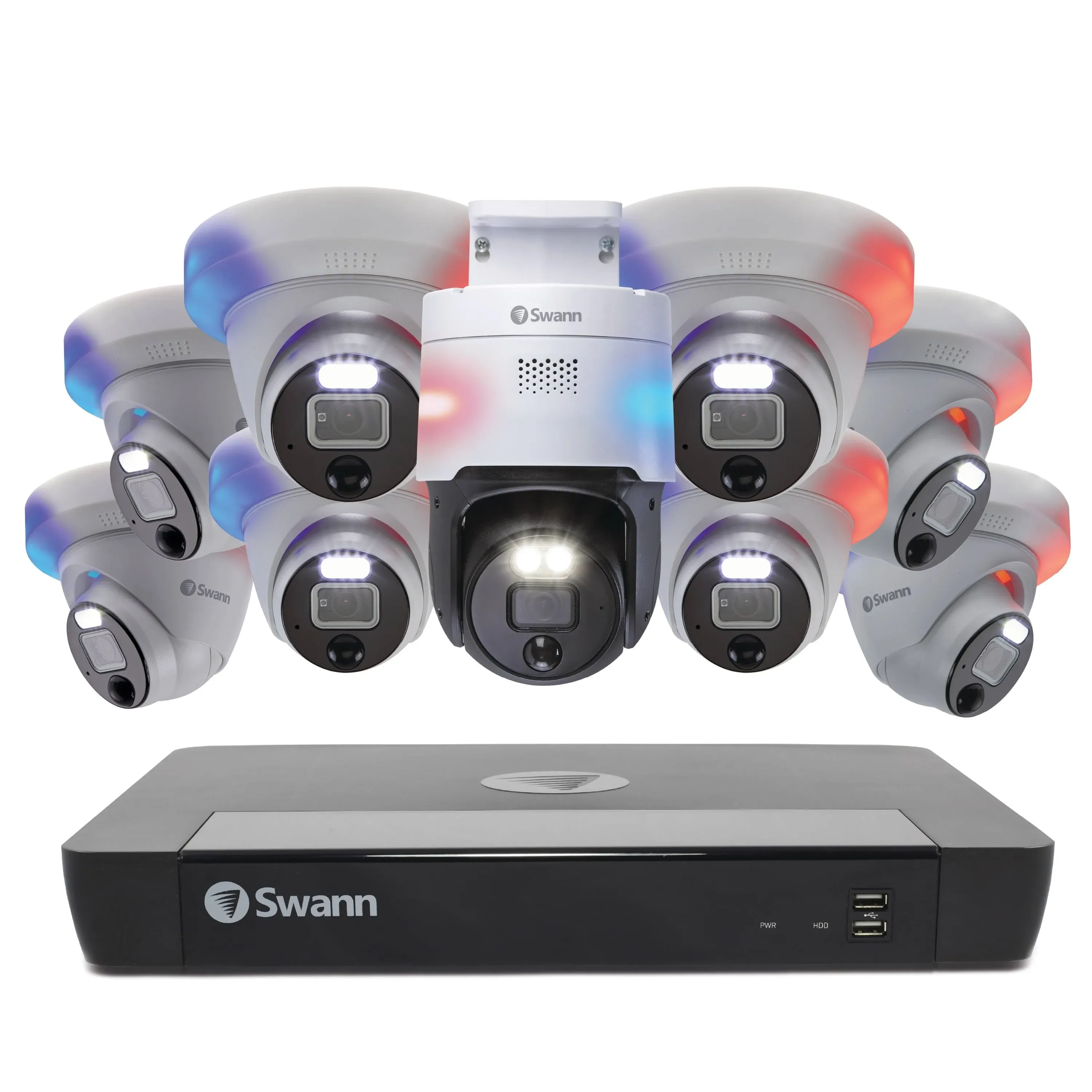 SWANN Pro 4K Ultra HD, 16 Channel Security Camera System, 2TB NVR, 8 Dome + 1 Pan & Tilt PoE IP Cameras Outdoor, 12MP Video, Wired Surveillance CCTV, Motion 24/7 Recording Security Camera, 169008DE1PT