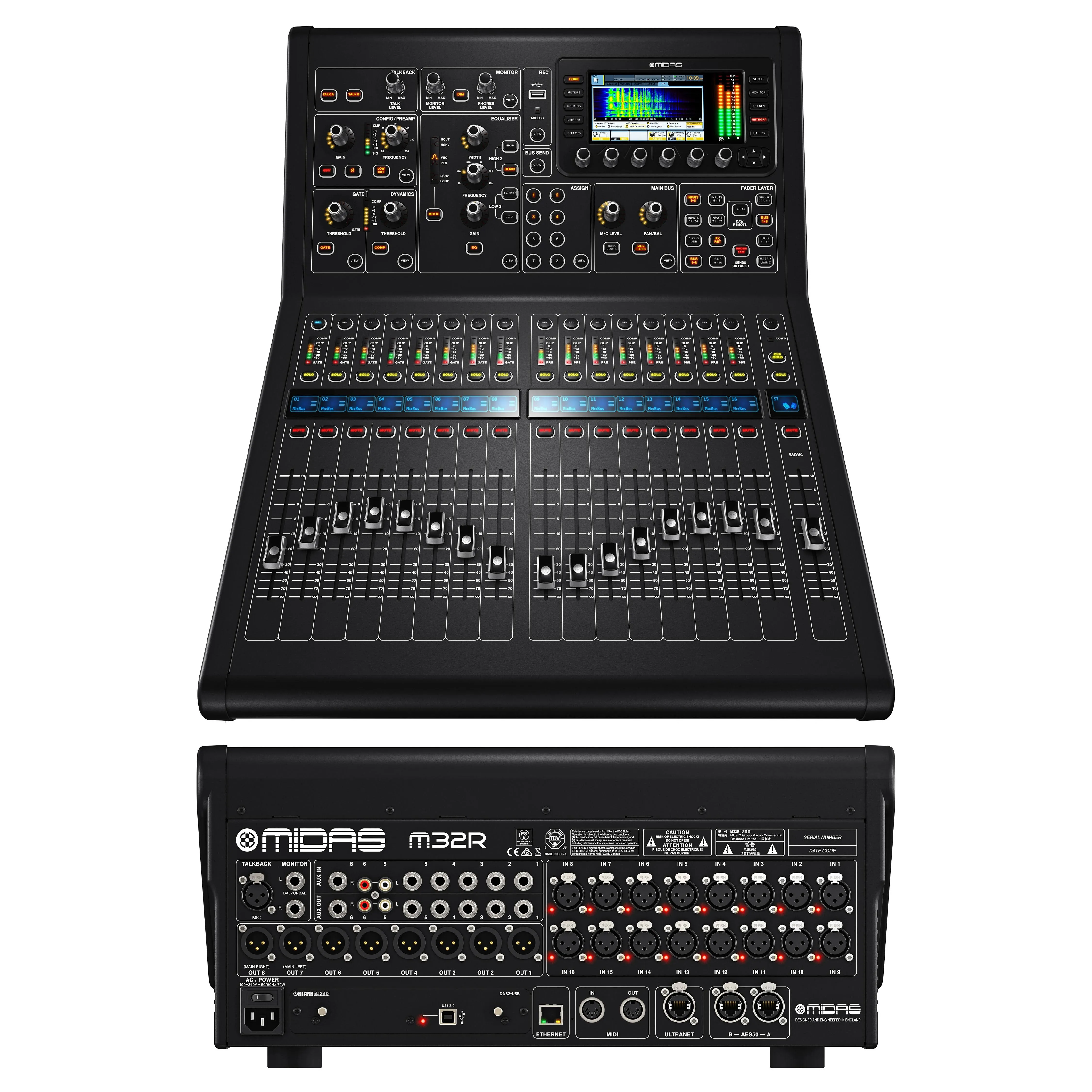 Midas M32R-LIVE Digital Console for Live Performance and Studio Recording, 40 Input Channels, 16 Midas PRO Microphone Preamplifiers and 25 Mix Buses and Live Multitrack Recording