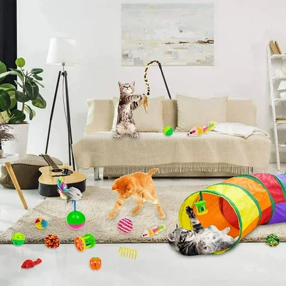 20 Pcs Cat Kitten Toys Set, Collapsible Cat Tunnels for Indoor Cats, Interactive ...