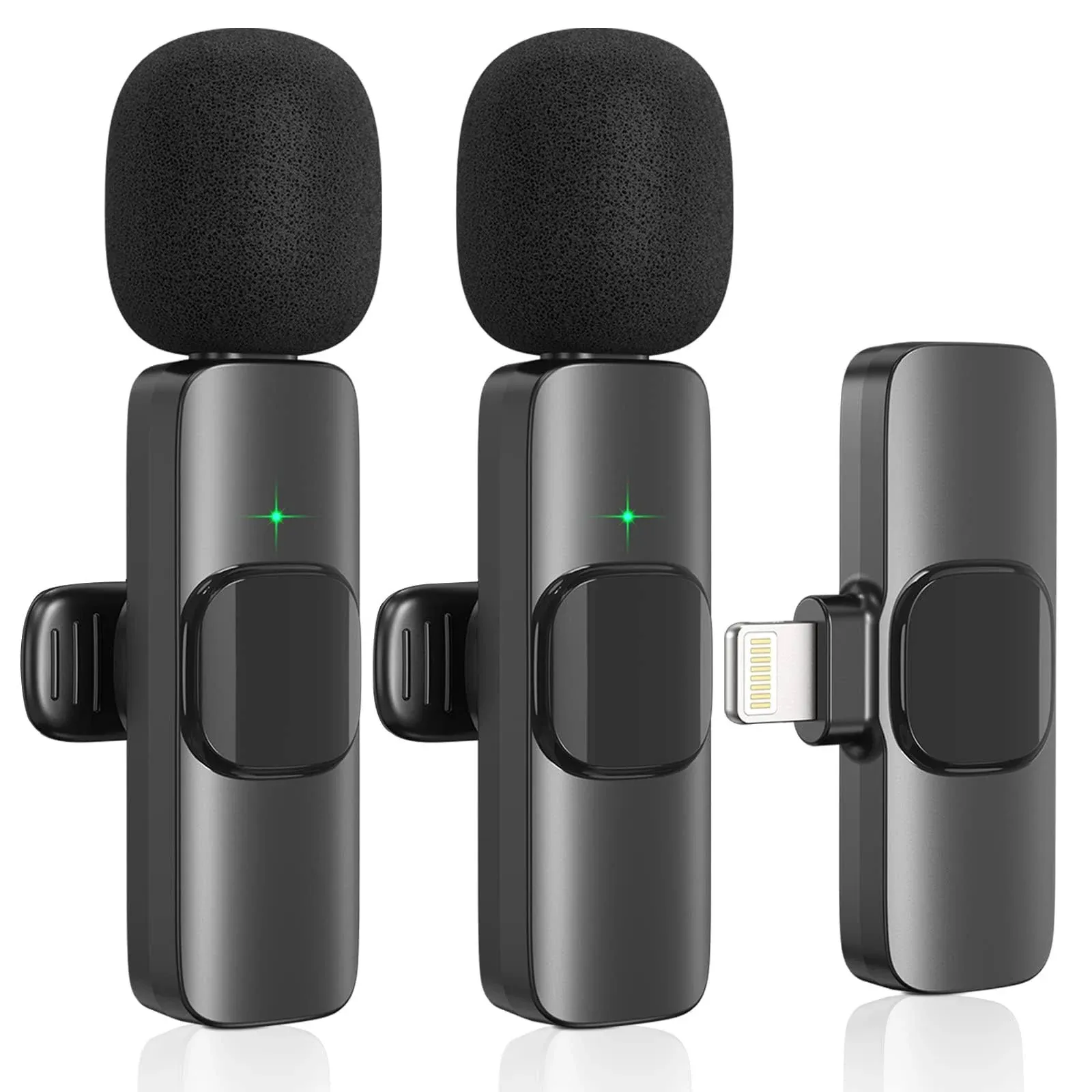 Wireless lavalier Microphone, Microphone for iPhone,2-in-1 for iPhone and iPad, Interview,Live Steam、Youtubers、Vloggers、TikTok Facebook,Clip-on Plug and Play Auto Sync. (Black)