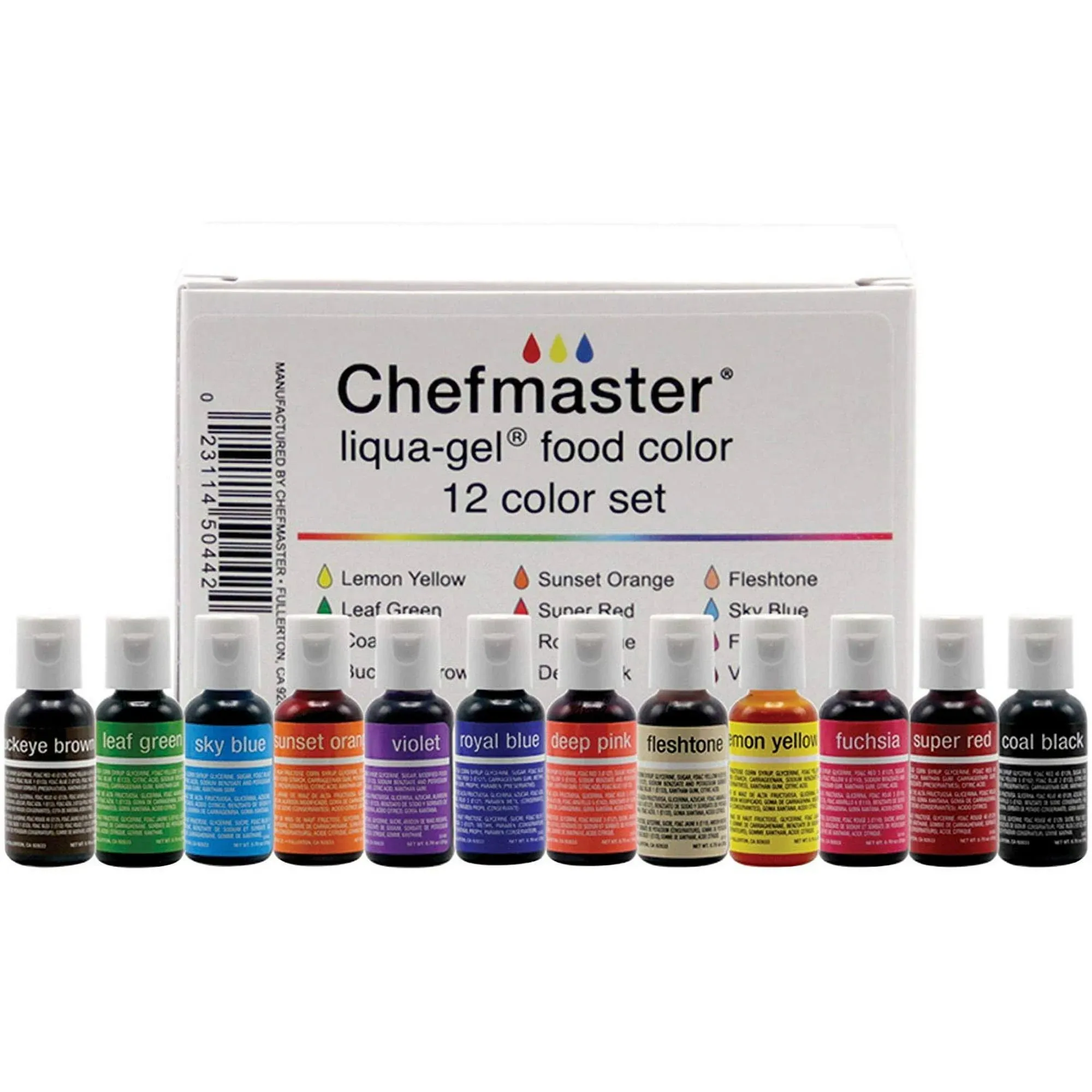 Chefmaster - Liqua-Gel Food Coloring - Fade Resistant Food Coloring - 8 Pack - Vibrant, Eye-Catching Colors, Easy-To-Blend Formula, Fade-Resistant - Made in the USA