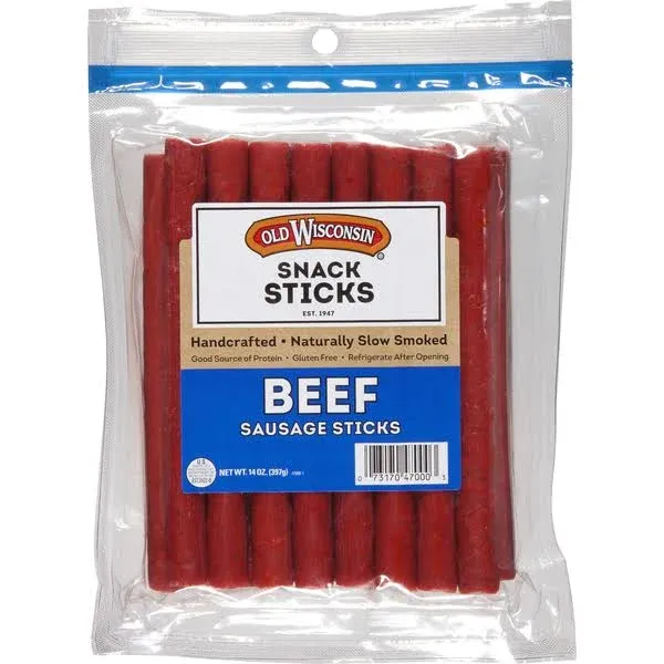 Old Wisconsin Beef Sausage Snack Sticks Naturally Smoked Ready to Eat High Pr