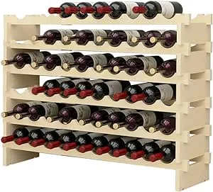 soges Wine Rack 60 Bottle Stackable Wine Storage Wood Wine Display Racks Free Standing Wine Shelf, BY-WS002