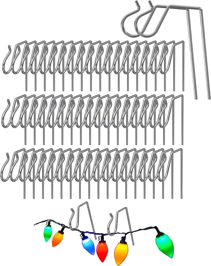 NACETURE 50 Pack Stainless Steel Christmas Light Hangers for Gutters with Gutter ...