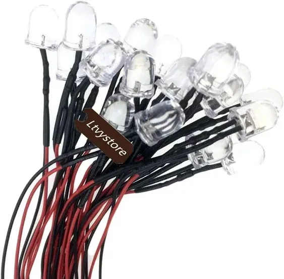 20Pack 10MM 12V White LED Pre Wired Prewired 7.87 Inch Lamp Light Bulb Prewired 