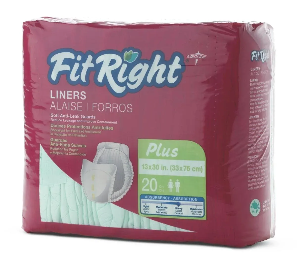 FitRight Plus Liners, Heavy Absorbency, 13 x 30, 4 packs of 20 (80 total)