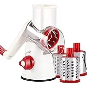 Rotary Cheese Grater Manual Kitchen Vegetable Shredder, 3 in 1 Round Mandoline multifunction Potato Slicer Speed Vegetable Grinder for Nuts, Carrot, Hashbrown, Garlic, Walnut (White Red)