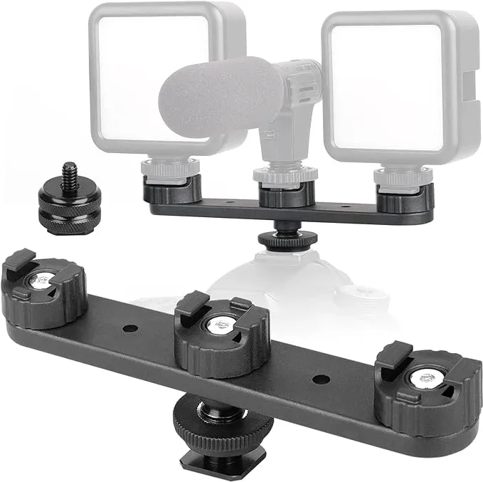 ChromLives Cold Shoe Mount Triple Shoe Mount Extension Bar Hot Shoe Adapter Camera Bracket with 1/4 Screw for Tripod/Microphone/LED Light Compatible with Canon Sony Camera