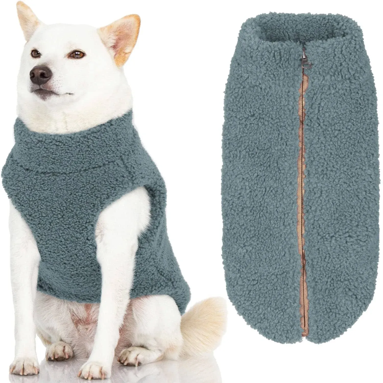 Plush Fuzzy Sherpa Dog Vest - Stone Blue, XS-3XL