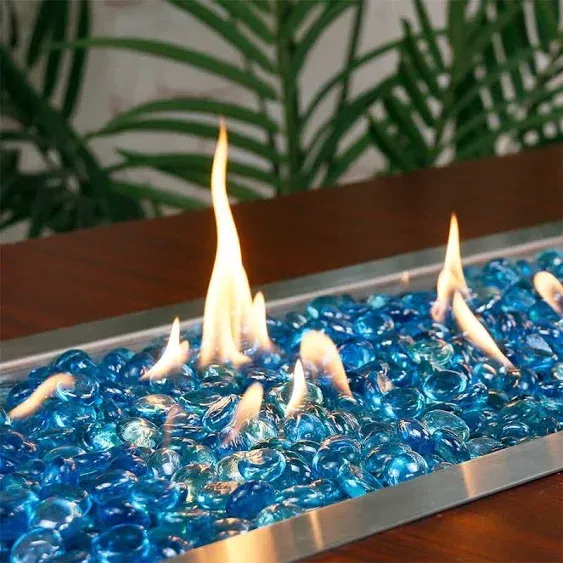 Grisun 10 Pound Caribbean Blue Fire Glass Beads for Fire Pit - 1/2 inch Reflective Round Glass, Decorative for Natural or Propane Fireplace, Fire Table, Fish Tank, Vase Fillers and Landscaping