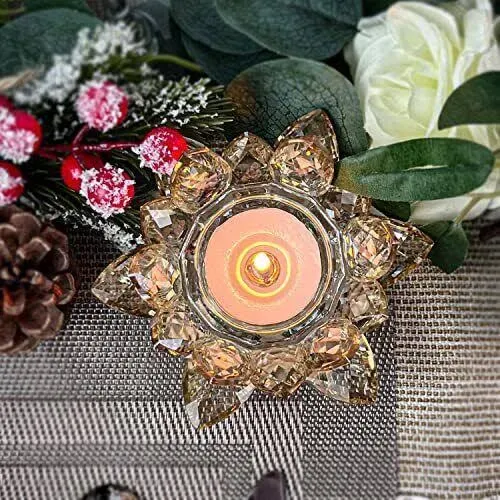 Tealight Candle Holders Crystal Lotus Flower centerpieces for Table for Mother's Day/Girl Friend/Friends (Gold 2pcs)…