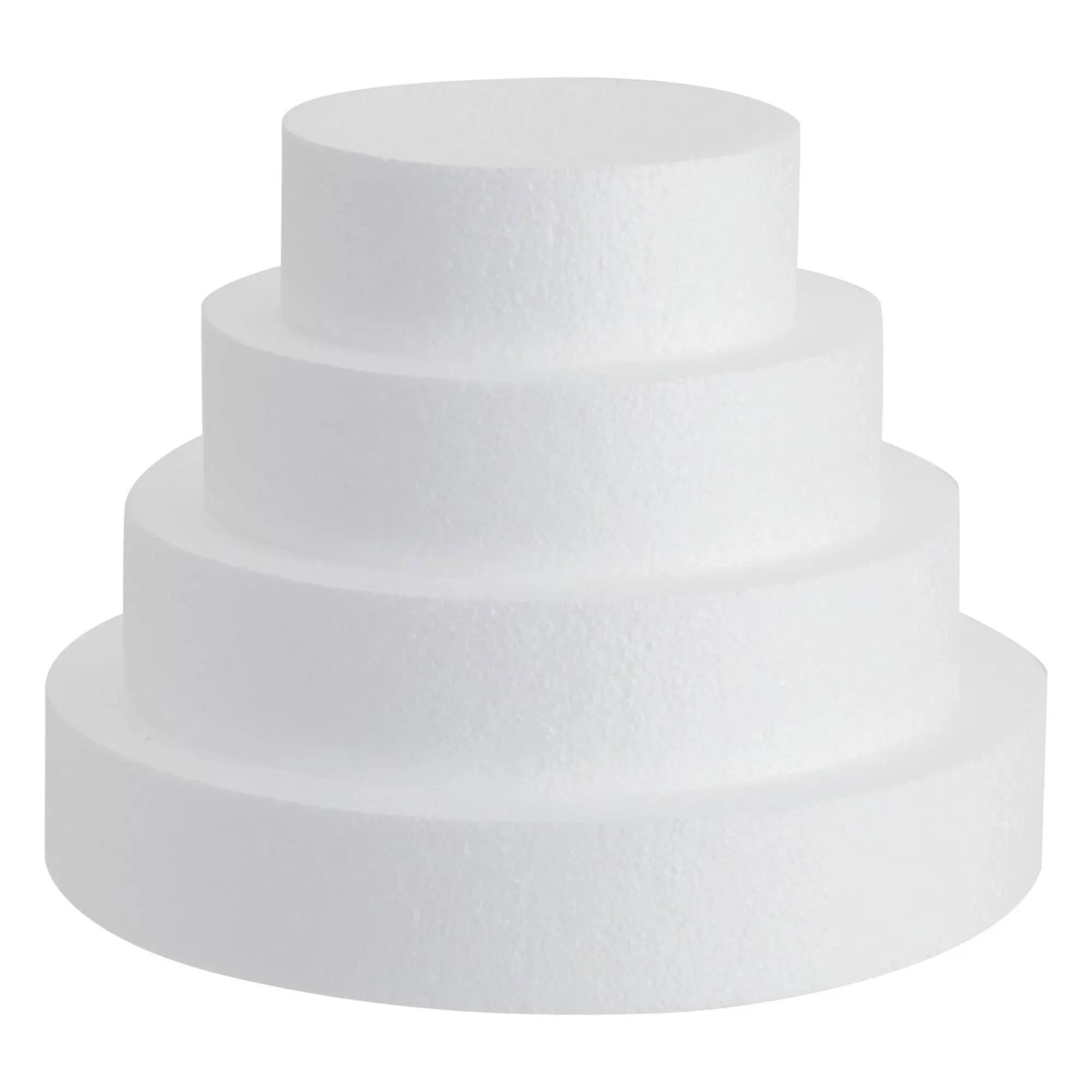 4-Piece White Round Cake Dummy Tier Set Foam Fake Cake in 4 Sizes for Decorat...