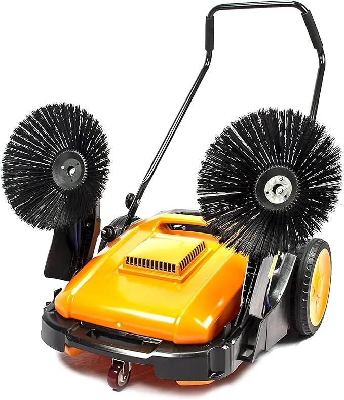 Industrial Floor Sweeper with Triple Brooms, 38 inch Outdoor and Indoor Hand Push Floor Sweeper, 38,000 Square feet per Hour, 12 gal Waste Container, Orange (Floor Sweeper 980S)