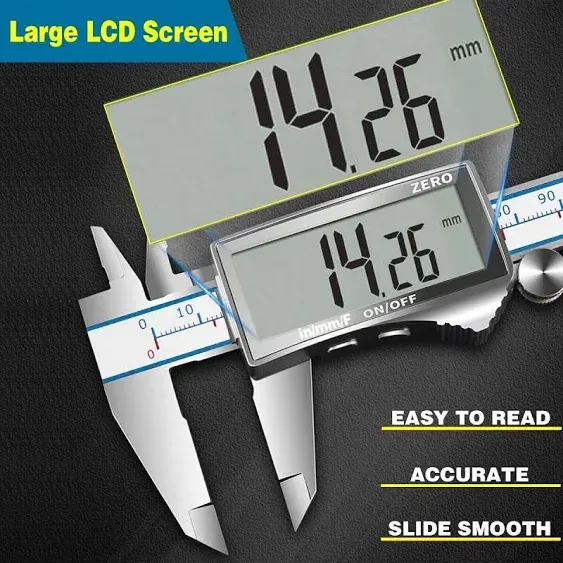 Digital Calipers 6&#034; Measuring Tool Electronic Micrometer with Large LCD Screen