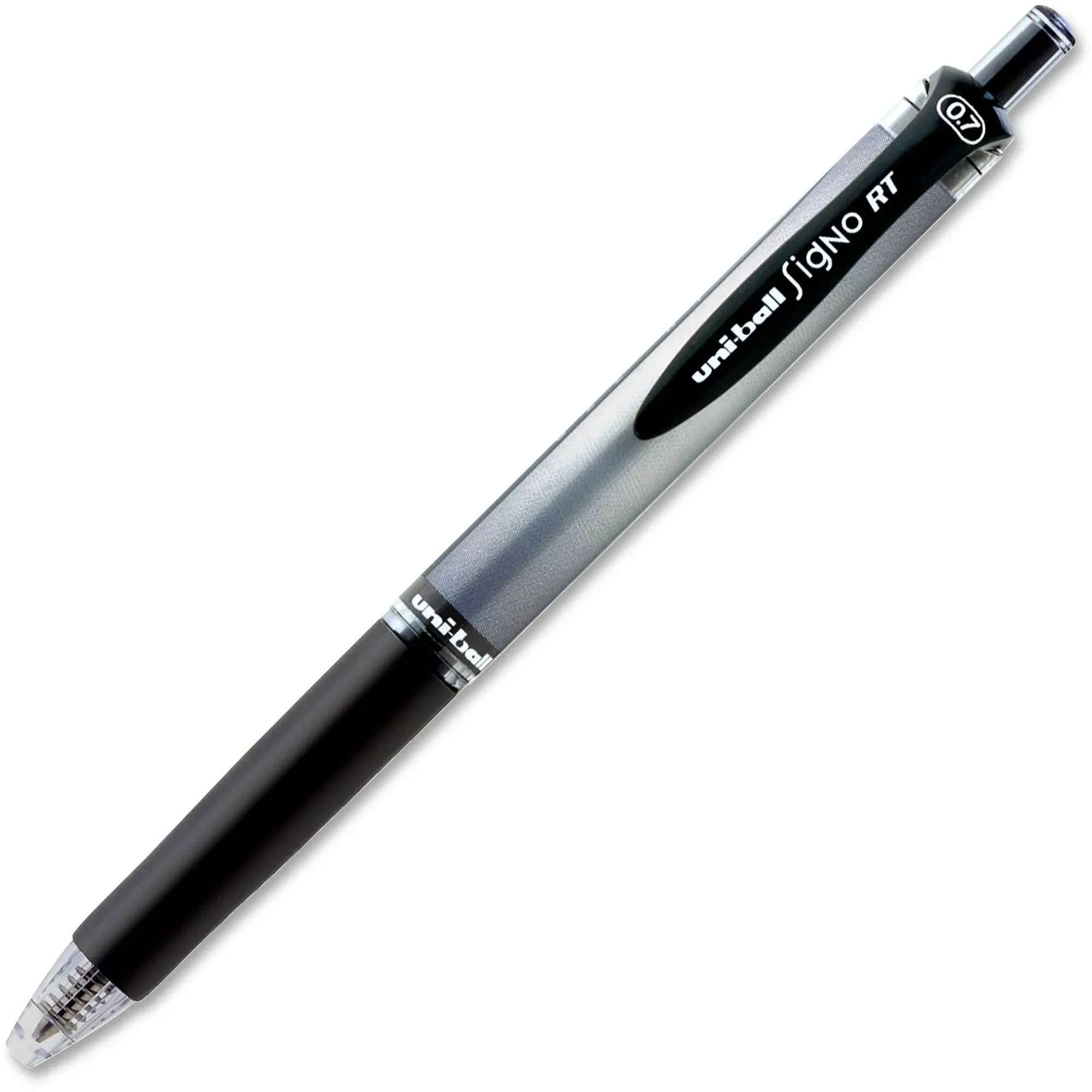 Uni-Ball Signo 207 Needle Point Gel Pen Retractable Medium 0.7 mm Black Ink Black Barrel Dozen