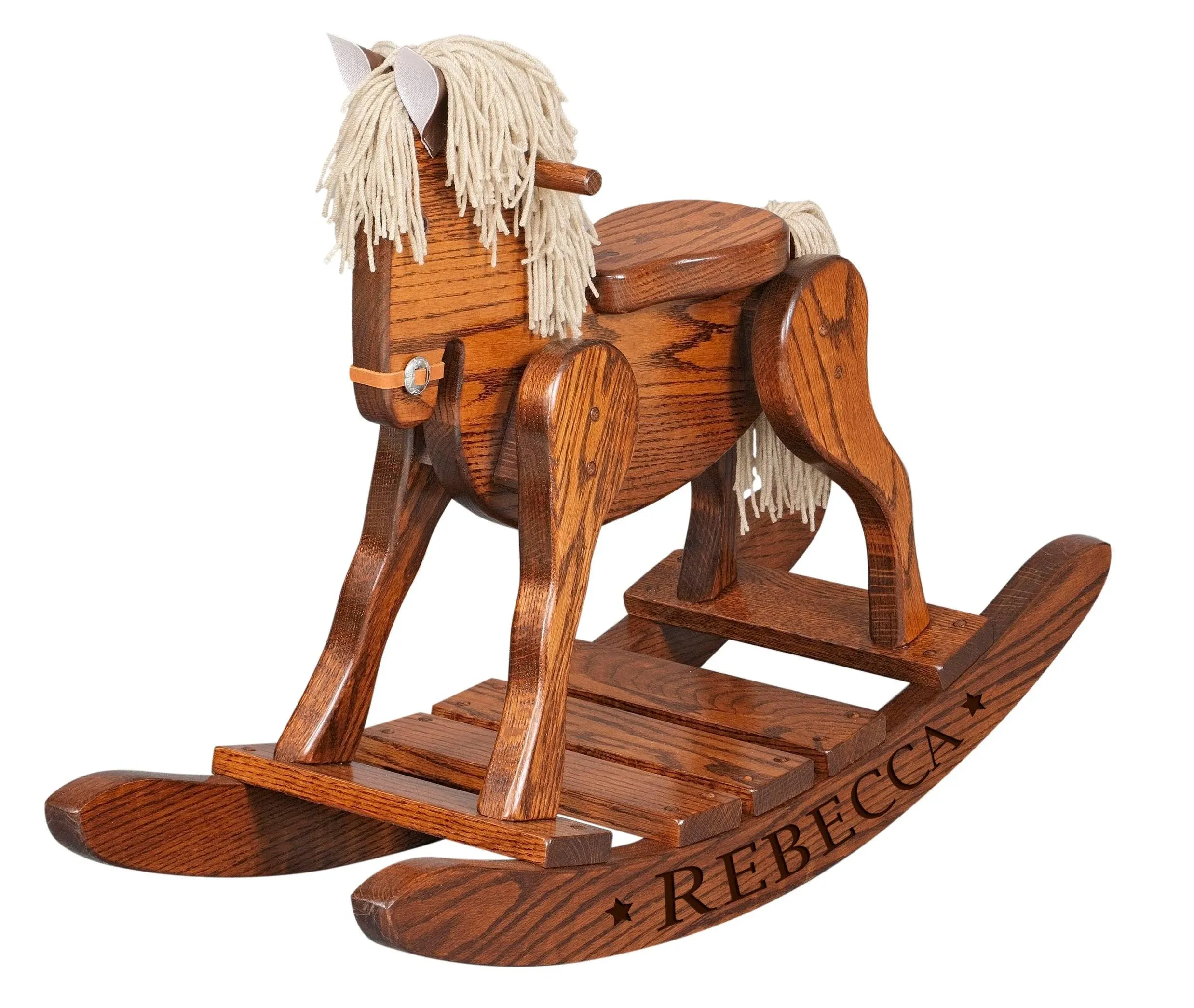 LifeSong Milestones Personalized Solid Oak Wooden Rocking Horse Cherry Toy for Toddlers Childrens and Kids Housewarming Nursery Gift Decorations Handcrafted in The USA Size: 34" L x 11.5" W x 24" H.LifeSong Milestones Personalized Solid Oak Wooden Rockin