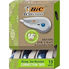 BIC Ecolutions Wite-Out Brand Correction Tape, 56% Recycled Plastic, White, 10-Count