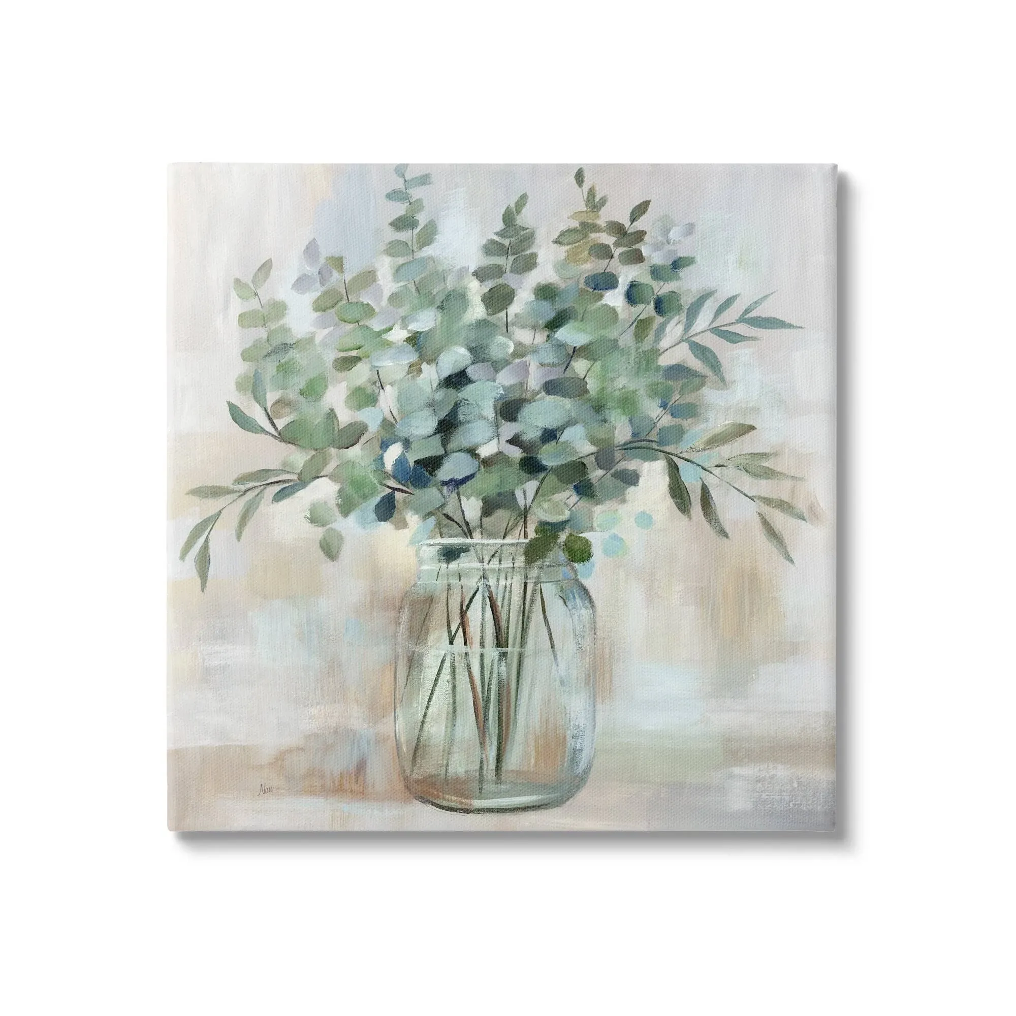 Stupell Industries Soothing Eucalyptus Flower Herb Arrangement Rustic Jar Canvas Wall Art Design by Nan