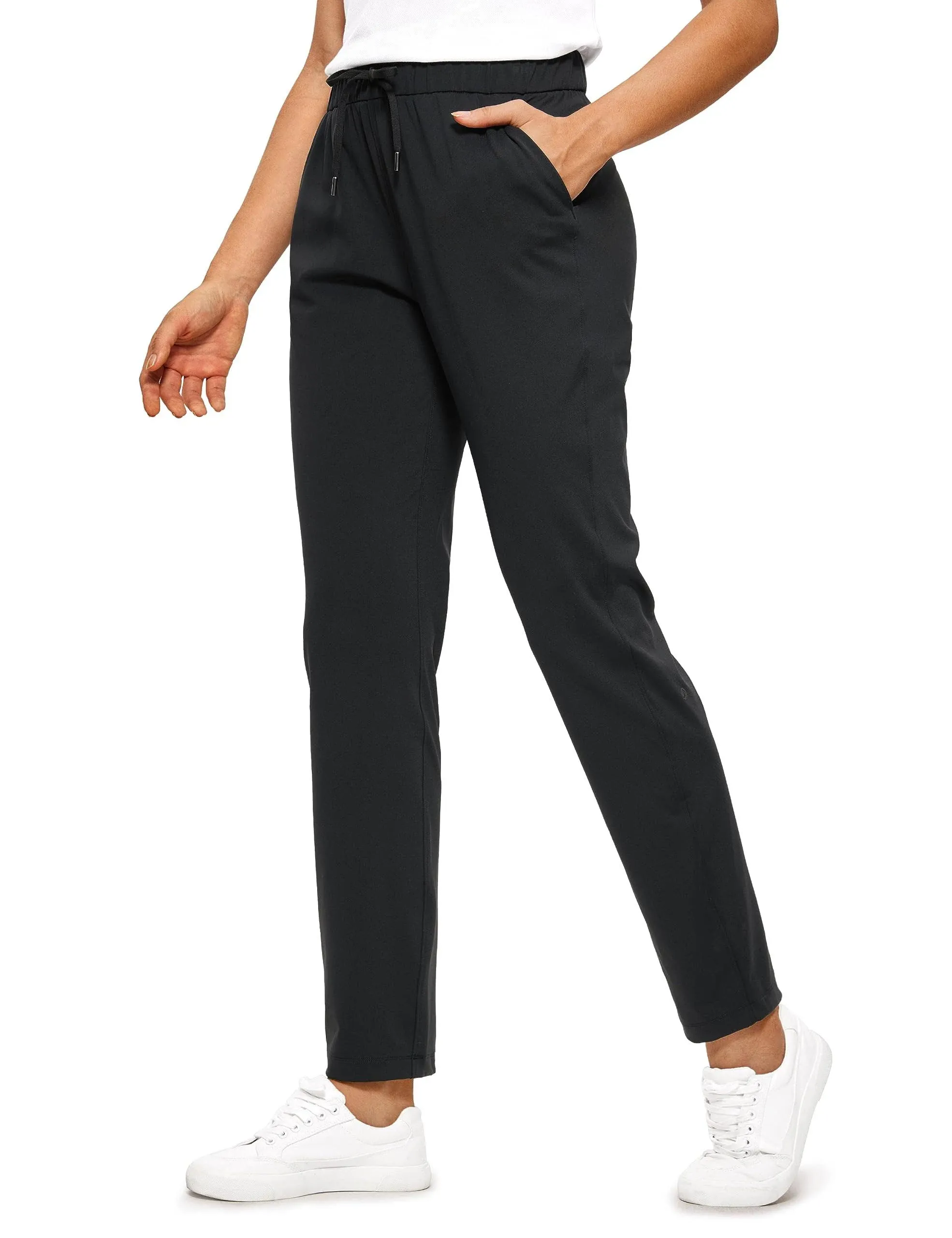 CRZ Yoga Women's Travel Slim Fit Stretch Drawstring Long Pants 31'' Black / S