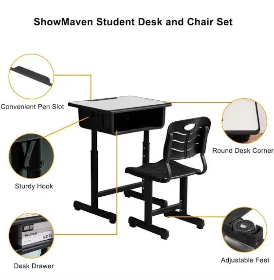 ShowMaven Student Desk and Chair Combo, Height Adjustable Children&#039;s Desk