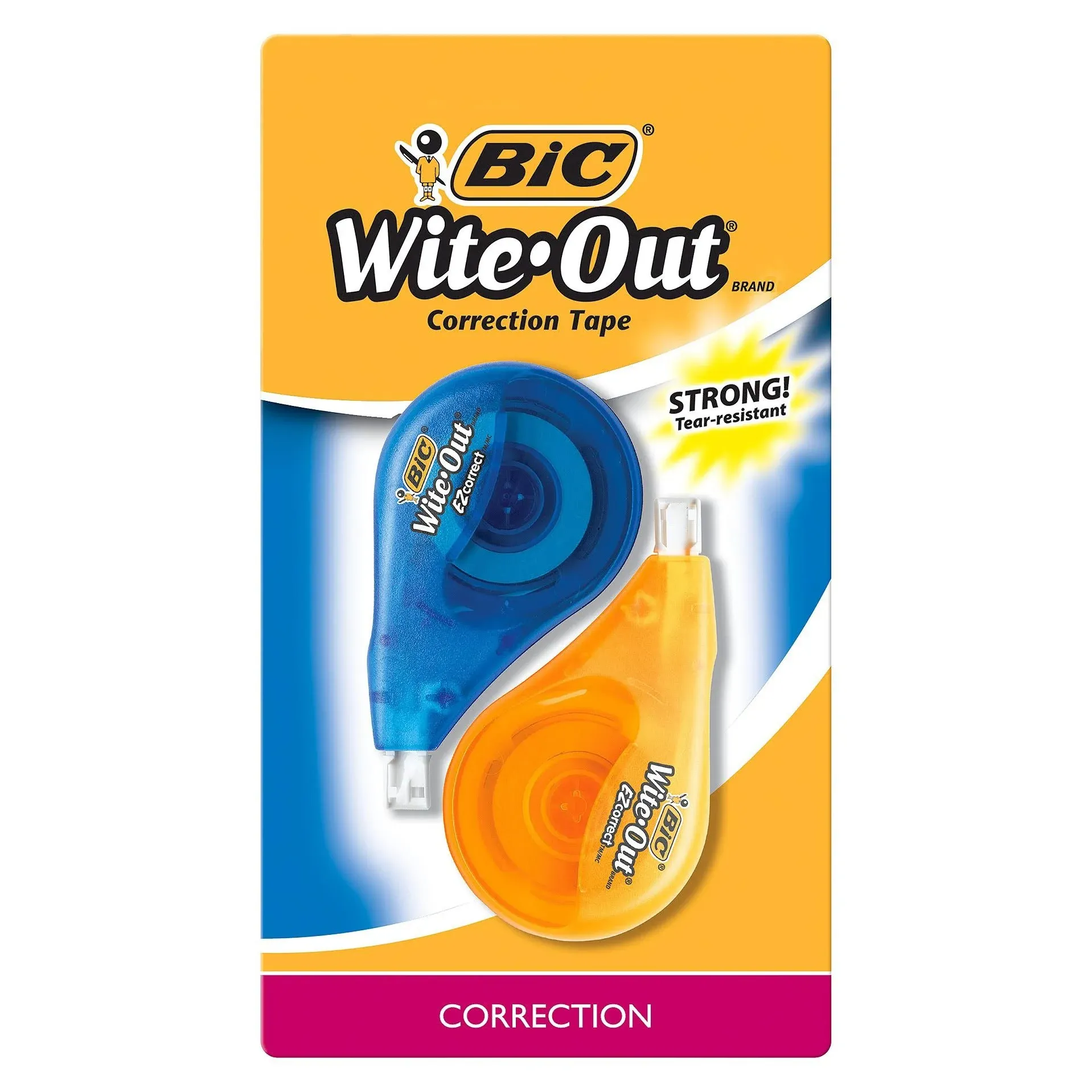 BIC Wite-Out Brand EZ Correct Correction Tape, 39.3 Feet, 2-Count Pack of white Correction Tape, Fast, Clean and Easy to Use Tear-Resistant Tape Office or School Supplies