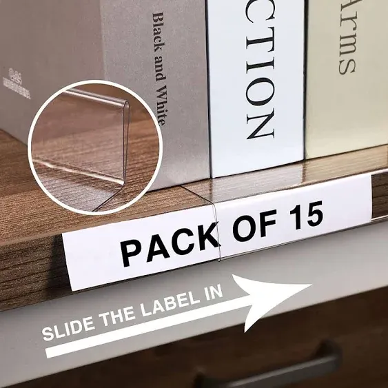 15 Pieces Moveable Shelf Label Holders Clear Shelves Tags Moveable Library Shelf