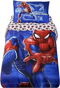 Spiderman Kids Bedding Sheet Set with Reversible Comforter Twin Bed in Bag 4 Pcs Set for Kids