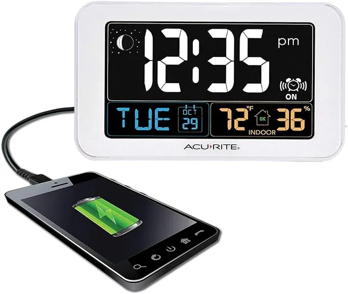 Acurite Intelli-Time Clock with Indoor Temperature and USB Charger