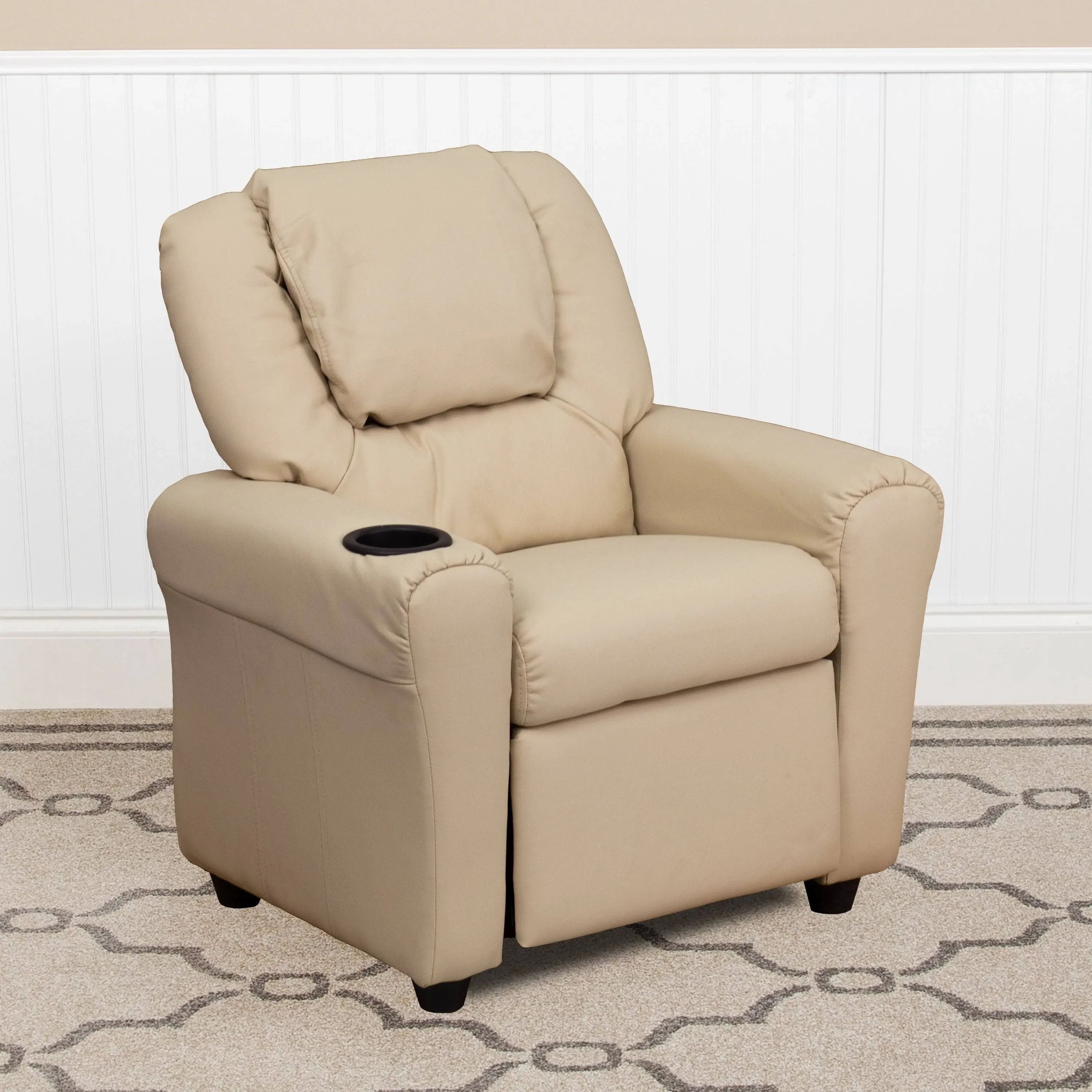 Contemporary Kids Recliner Chair With Cup Holder And Headrest
      
          Contemporary Kids Recliner Chair With Cup Holder And Headrest