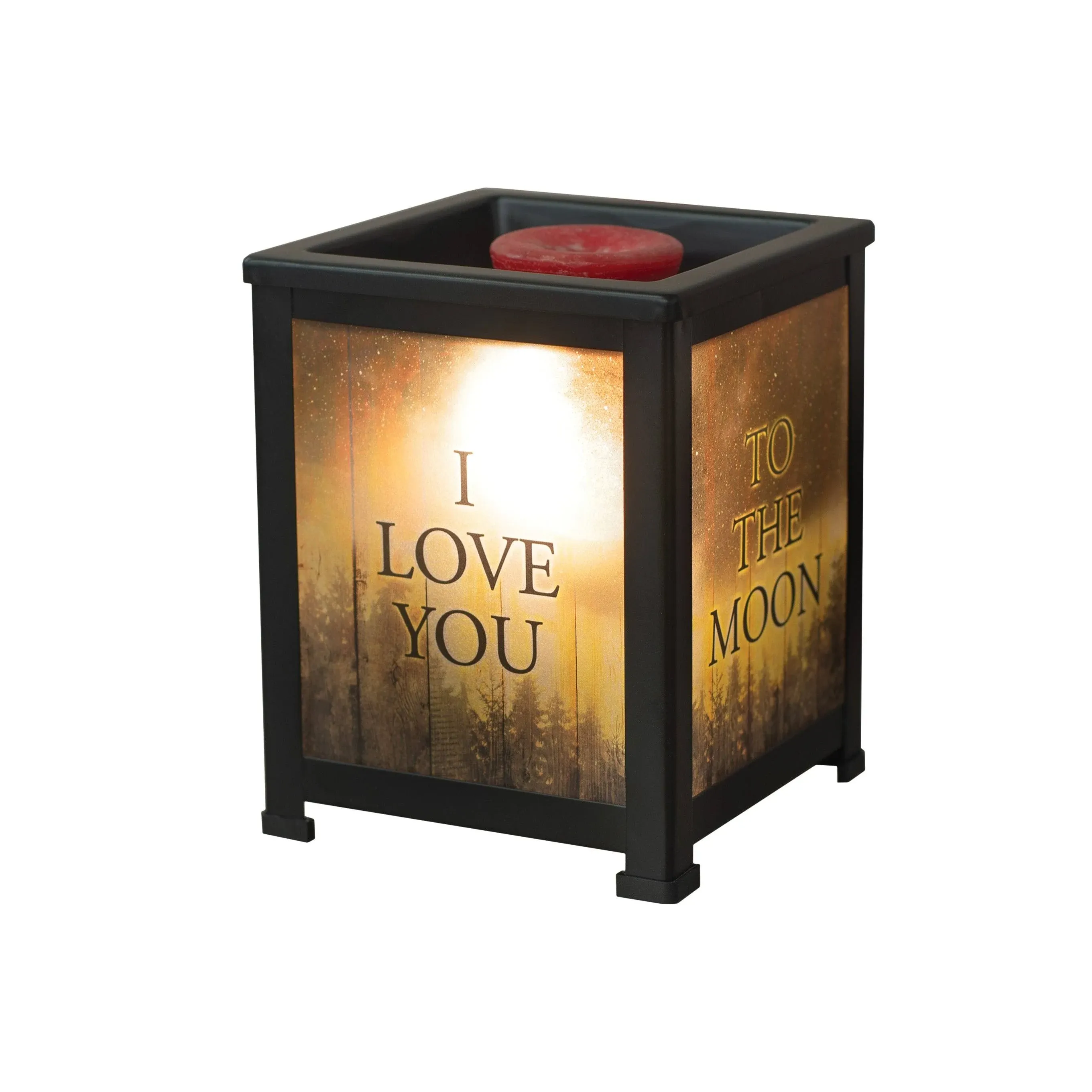 Love You To Moon Back Night Sky Black Metal Electrical Wax Tart & Oil Glass Lantern Warmer