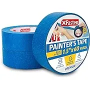 XFasten Professional Blue Painters Tape, Sharp Edge Line Technology, 1.5 Inches x 60Yards (3-Pack) - Produces Sharp Lines and Residue-Free Artisan Grade Clean Release Wall Trim Tape